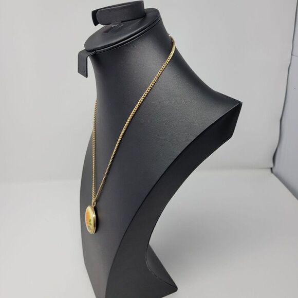 Vintage Guilloche Orange Rose Enameled‎ Pendant Locket Necklace Gold Tone 24" - Picture 12 of 13